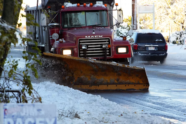 Snow clearing equipment on a commercial lot